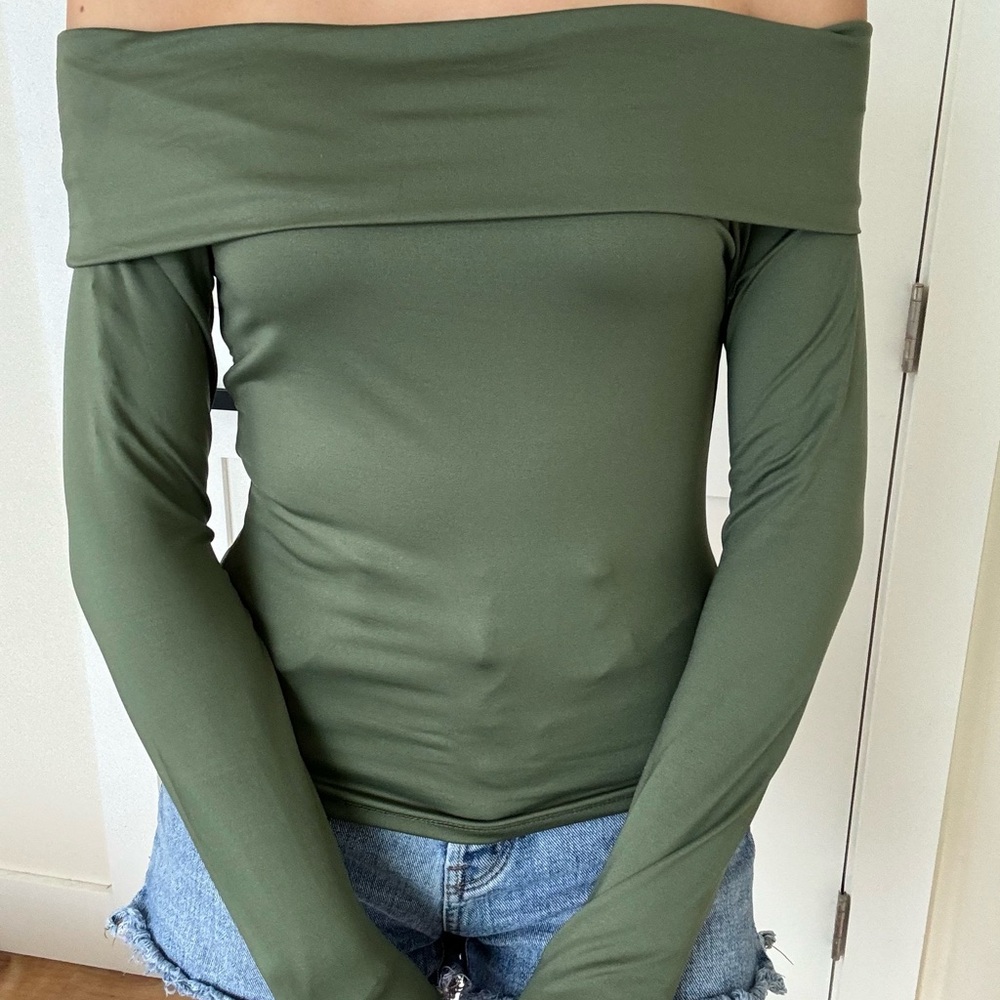 Off the shoulder green top